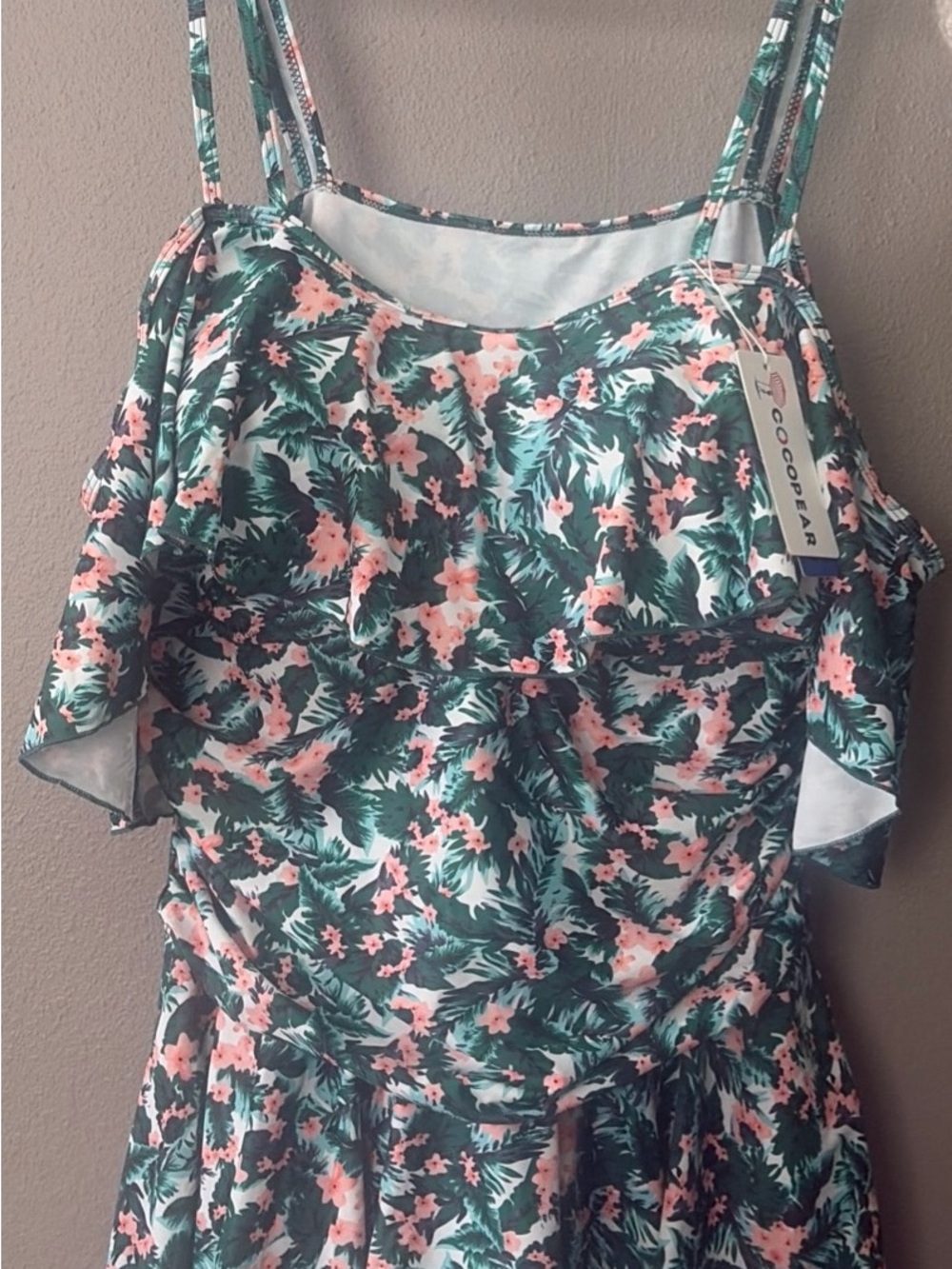 Cocopear Green Floral Ruffle One-Piece Swimsuit Beach Pool NWT Summer